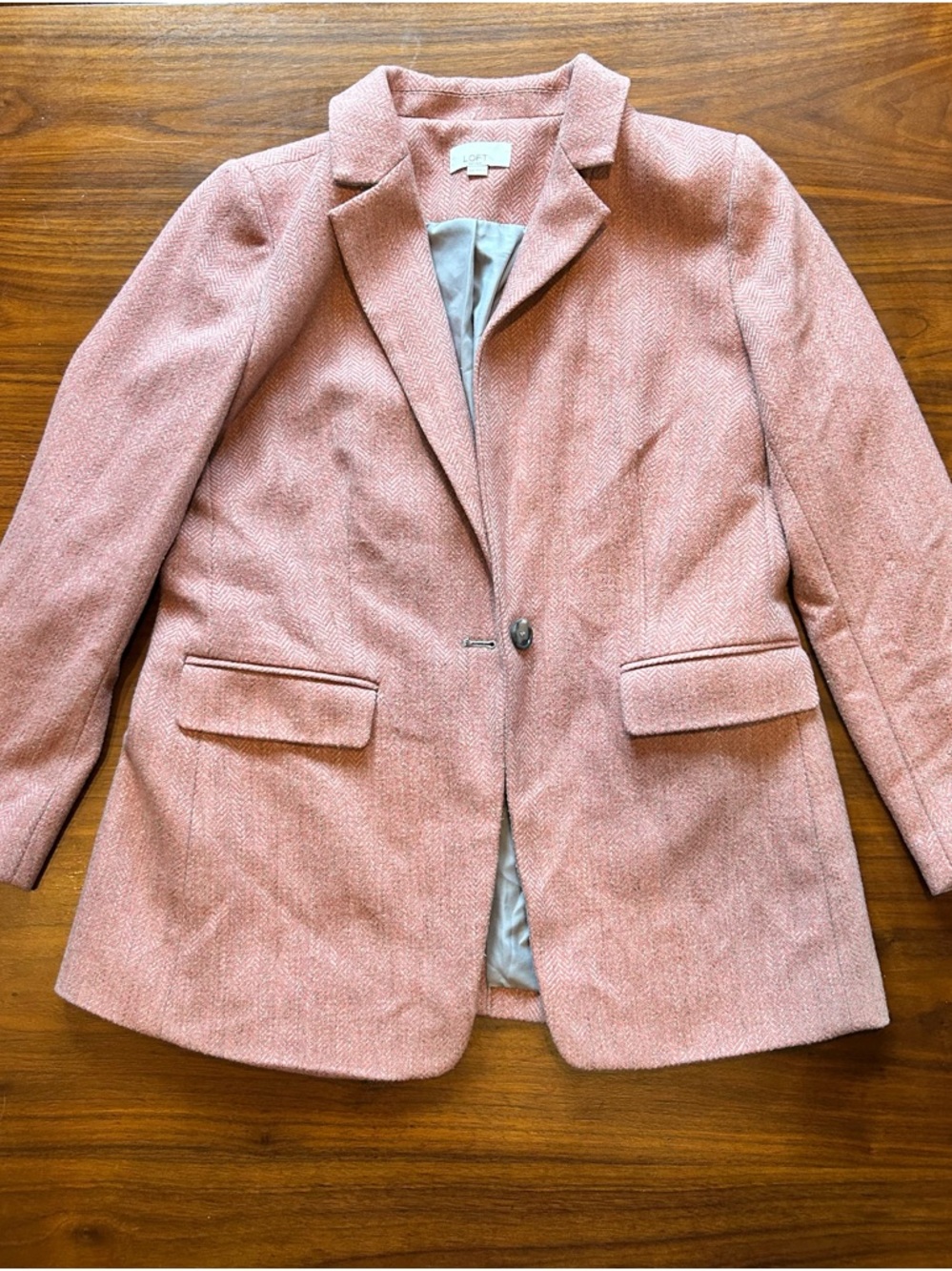LOFT Dusty Pink Herringbone Tailored Blazer